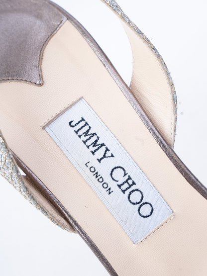 Good Jimmy Choo Gray Fabric High-Heeled Sandals with Glittery Straps