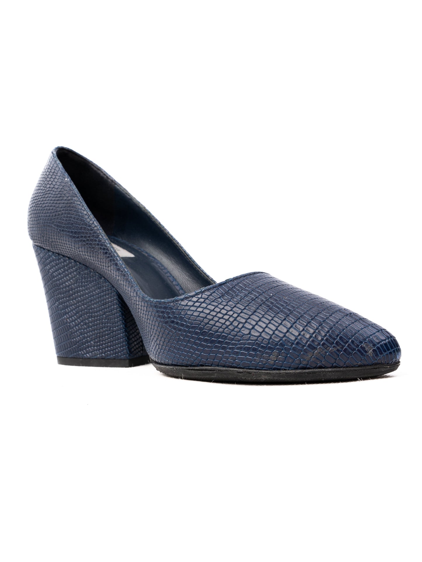 excellent max mara blue leather high heels chunky block heel