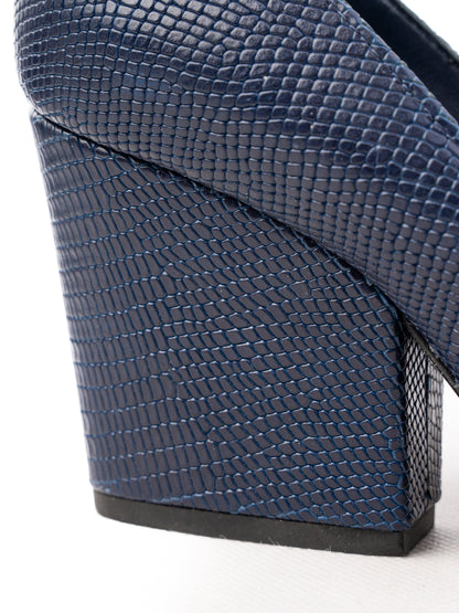 Excellent Max Mara Blue Leather High Heels Chunky Block Heel