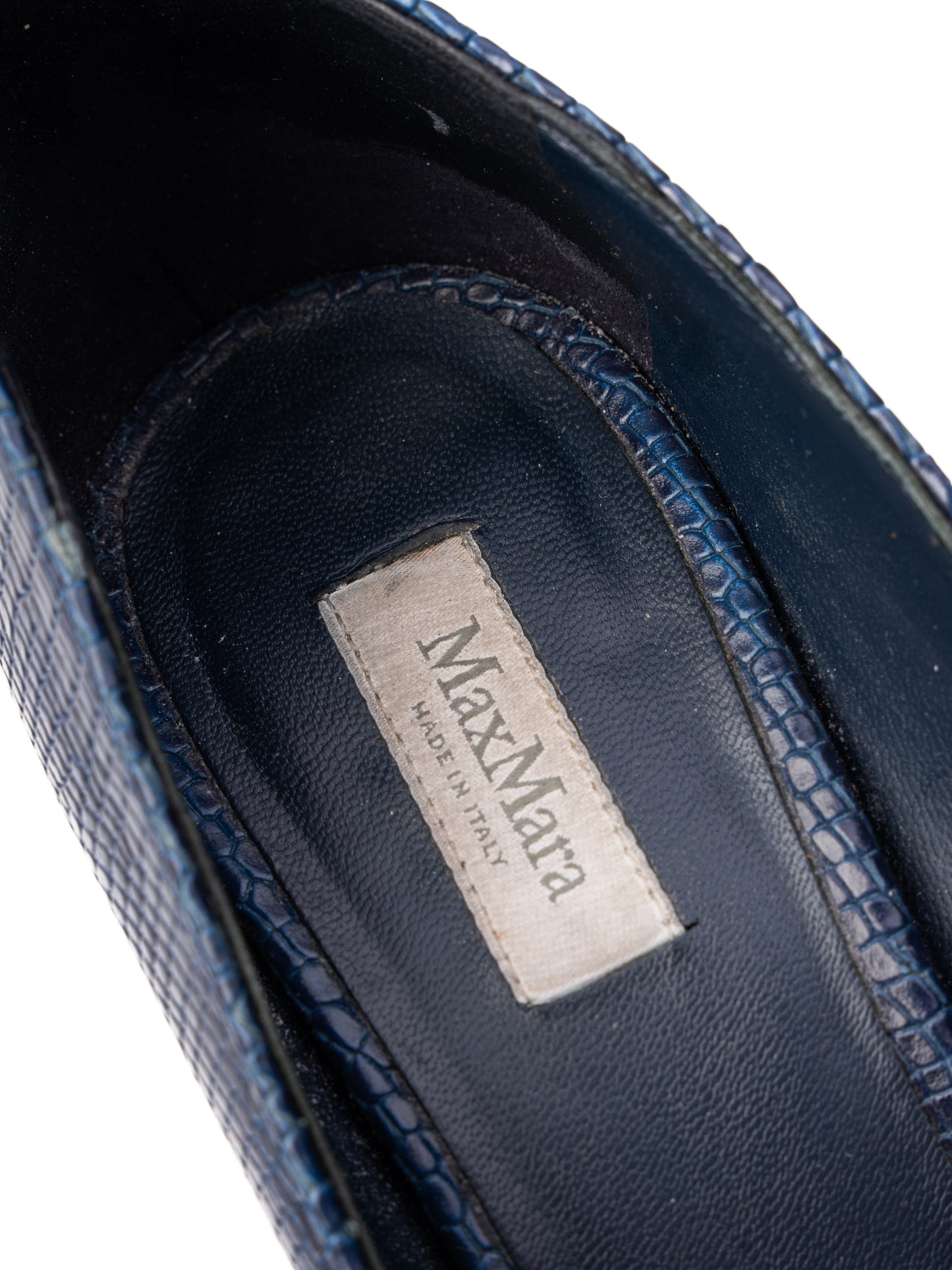 excellent max mara blue leather high heels chunky block heel