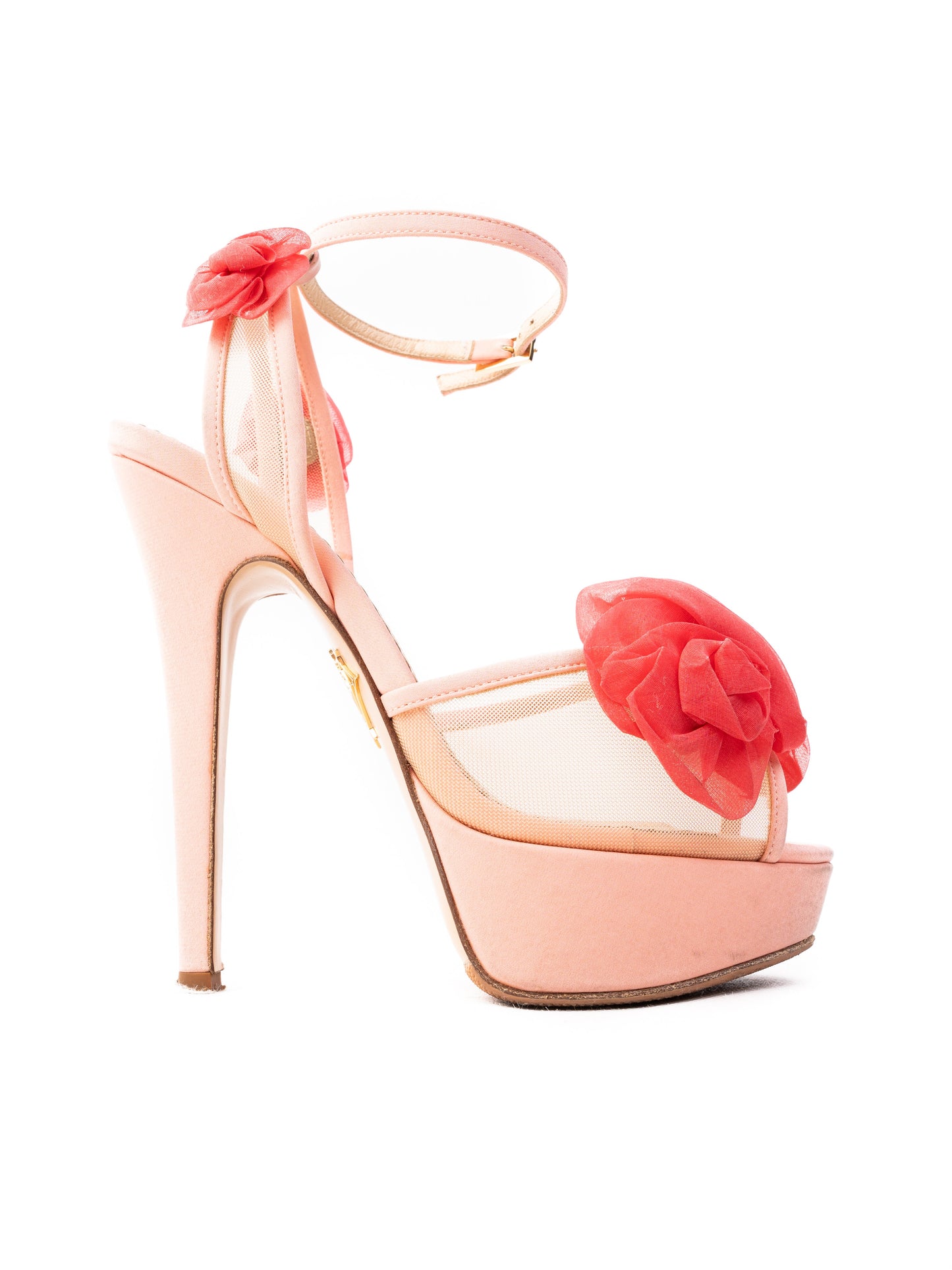 good charlotte olympia pink fabric high-heeled platform sandals size 35
