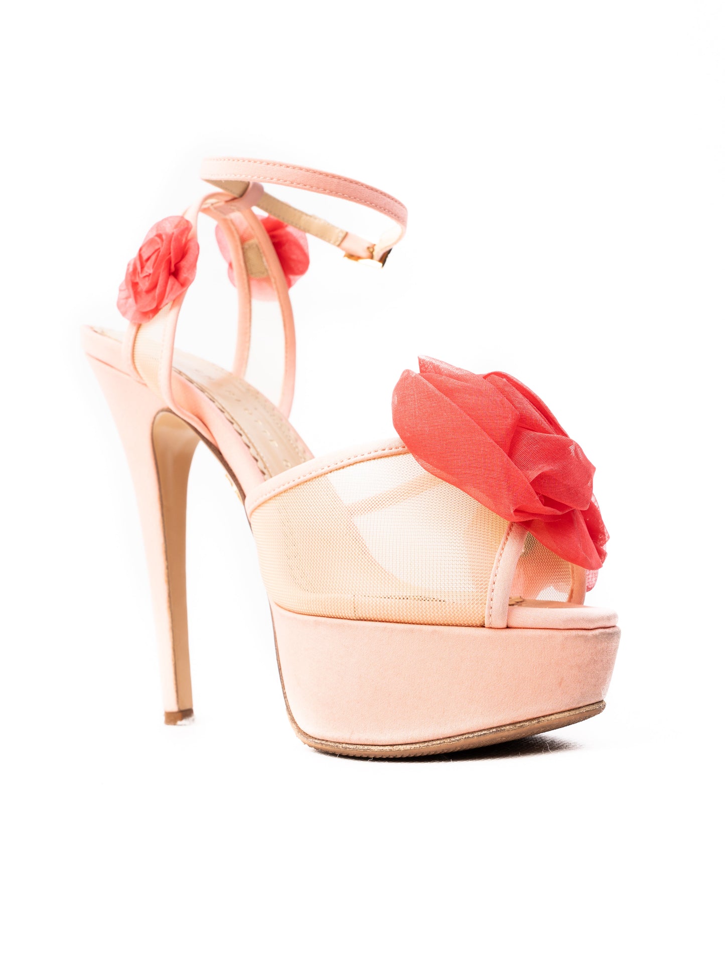 good charlotte olympia pink fabric high-heeled platform sandals size 35