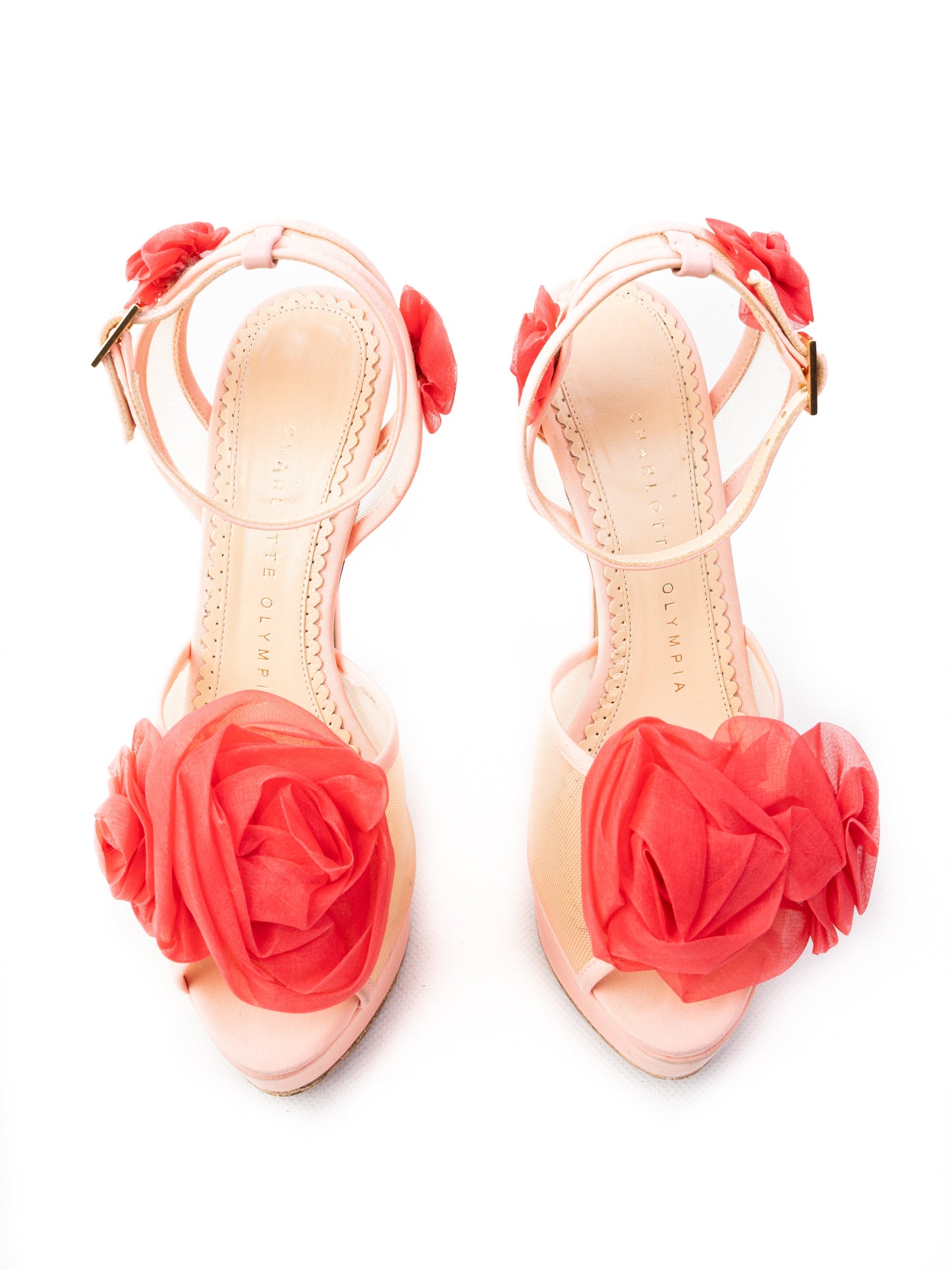 good charlotte olympia pink fabric high-heeled platform sandals size 35