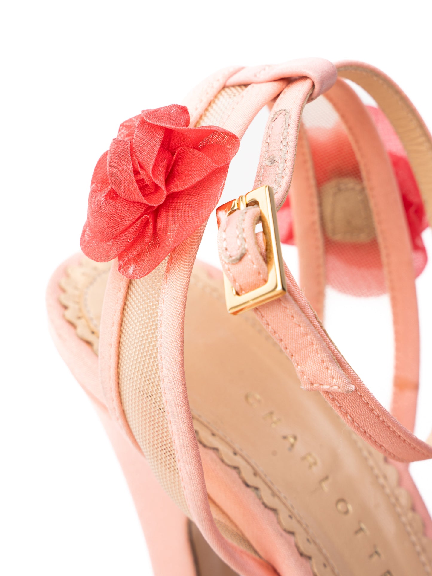 good charlotte olympia pink fabric high-heeled platform sandals size 35