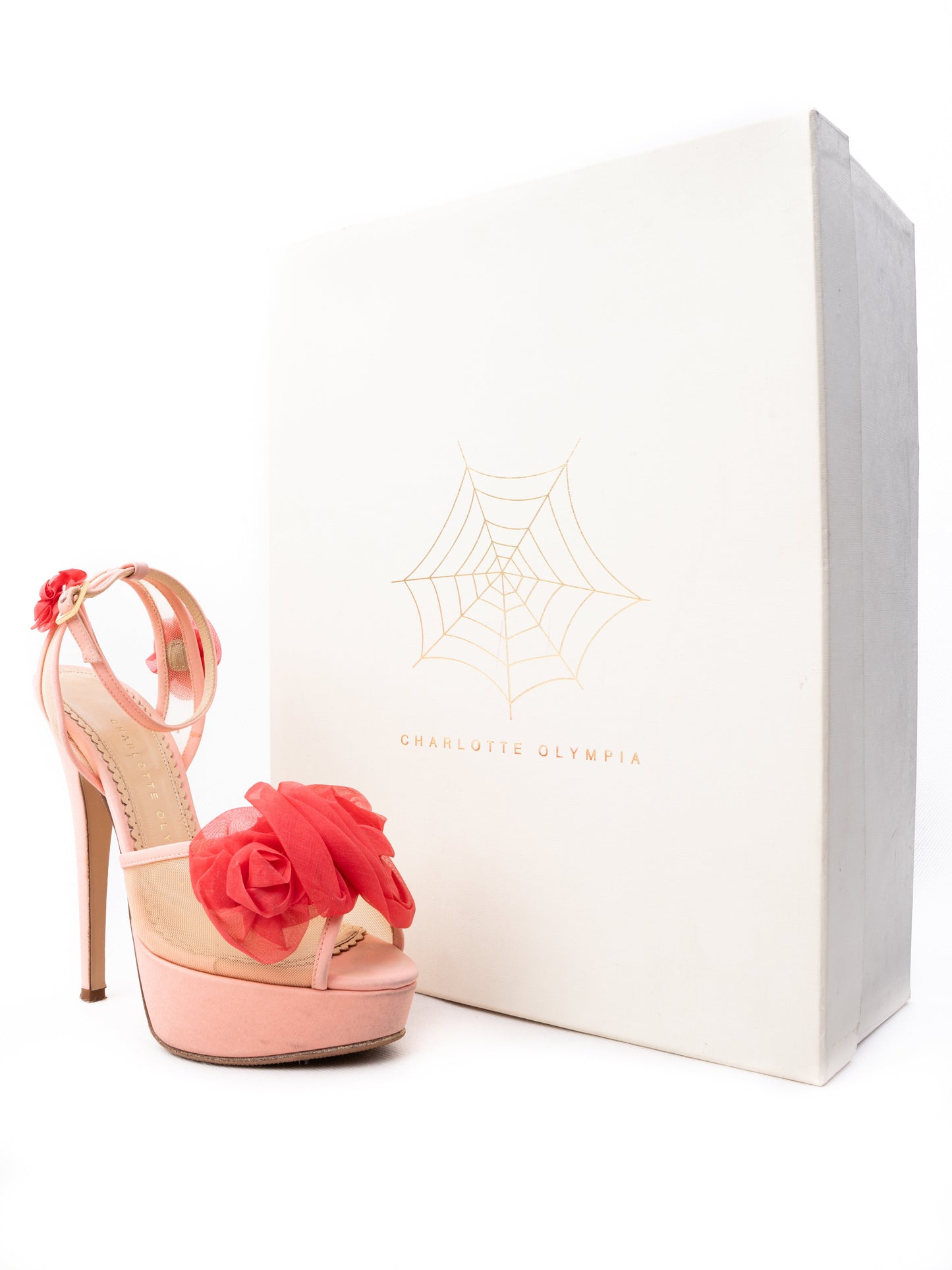 good charlotte olympia pink fabric high-heeled platform sandals size 35