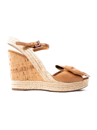 Perfect Prada Orange Textile Wedge Sandals with Cork Heel