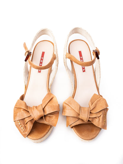 Perfect Prada Orange Textile Wedge Sandals with Cork Heel
