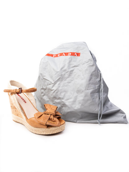 Perfect Prada Orange Textile Wedge Sandals with Cork Heel