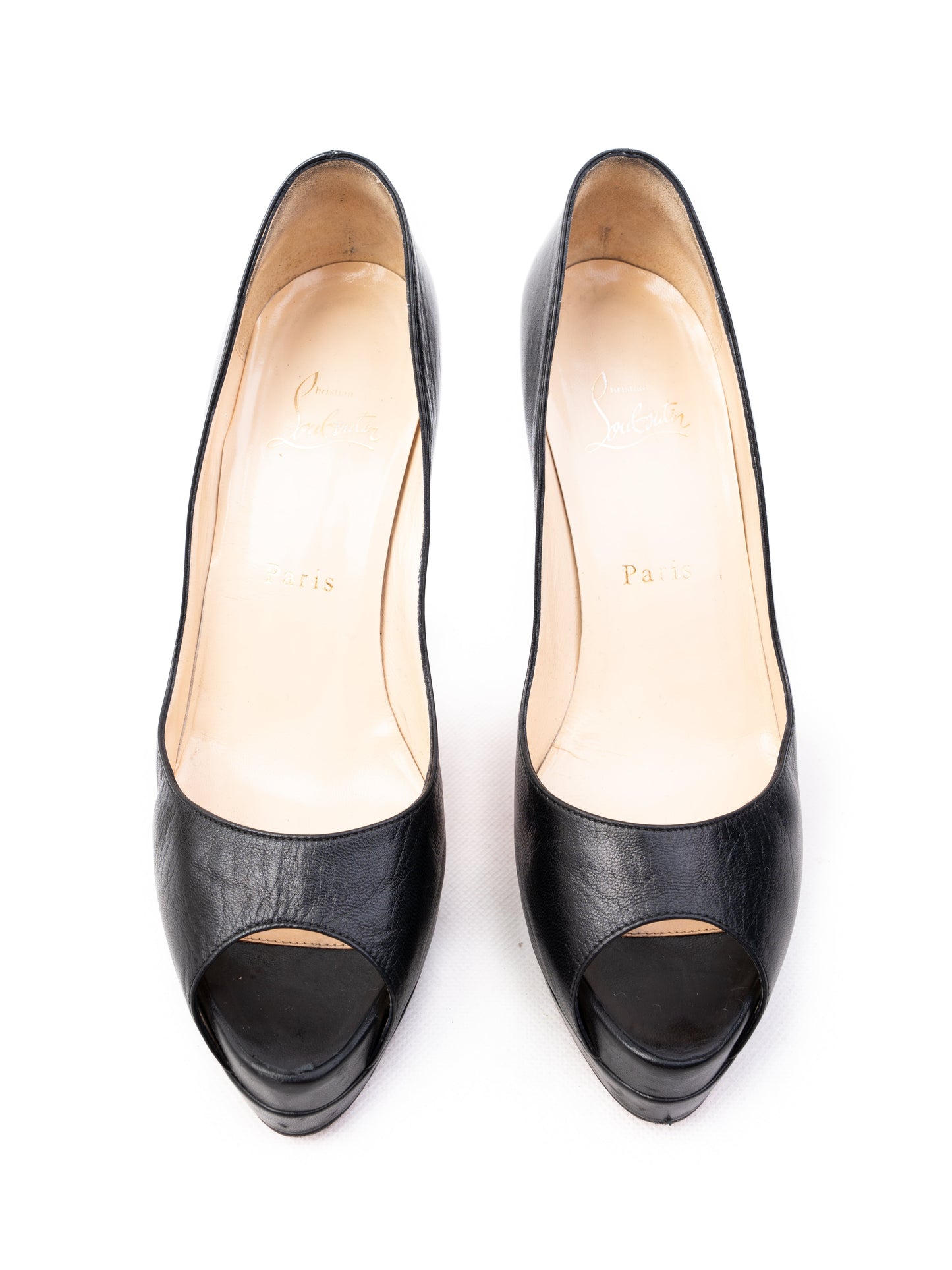 christian louboutin black leather open toe high heels size 37.5