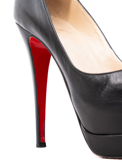 Christian Louboutin Black Leather Open Toe High Heels Size 37.5