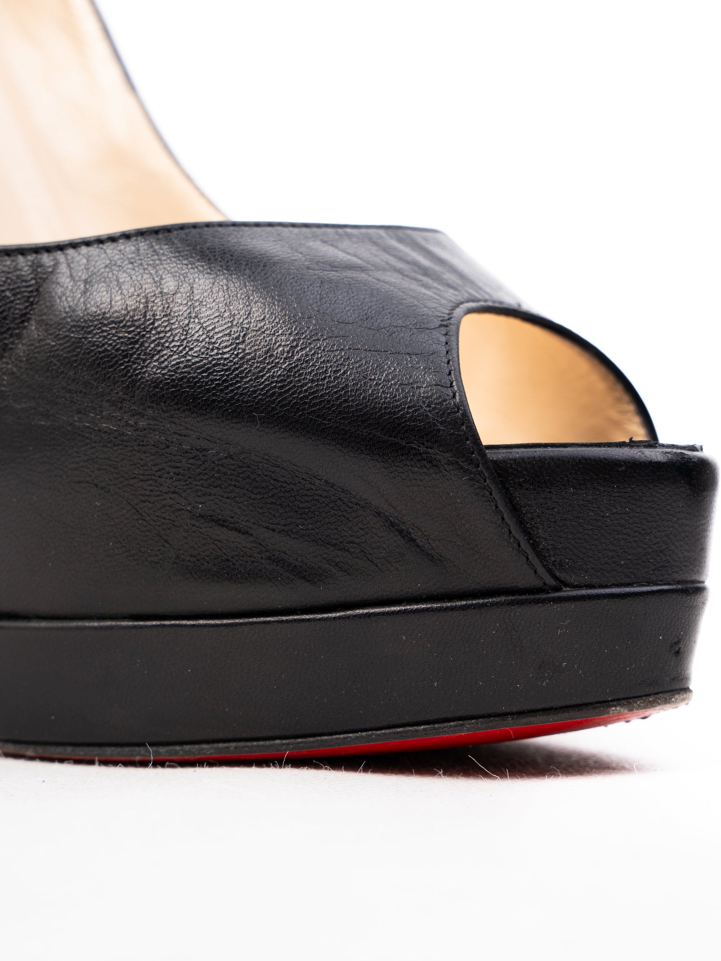christian louboutin black leather open toe high heels size 37.5