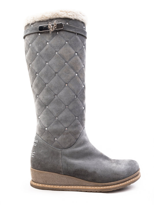 Perfect Gianfranco Ferrè Gray Leather Quilted Boots Size 39