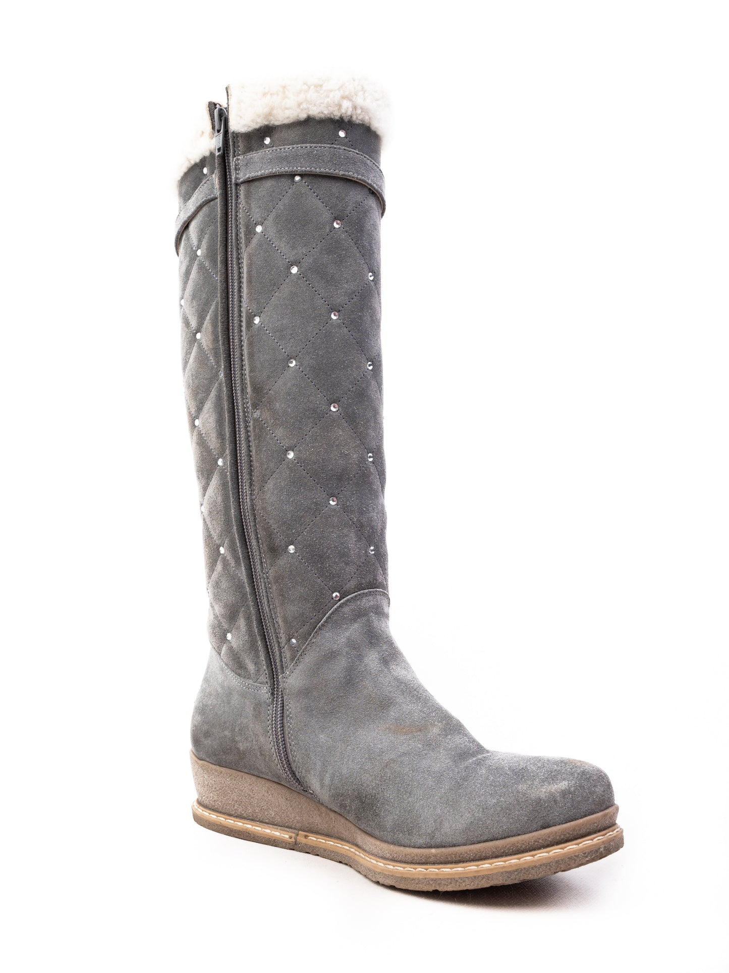 perfect gianfranco ferrè gray leather quilted boots size 39