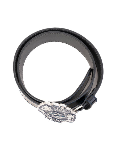 Frankie Morello Black Leather Belt with Ornate Metal Buckle