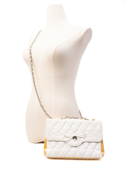 Excellent Russell Bromley White Leather Quilted Handbag with Chain Strap
