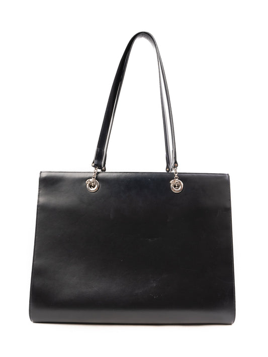 Excellent Cartier Black Leather Handbag with Silver Hardware