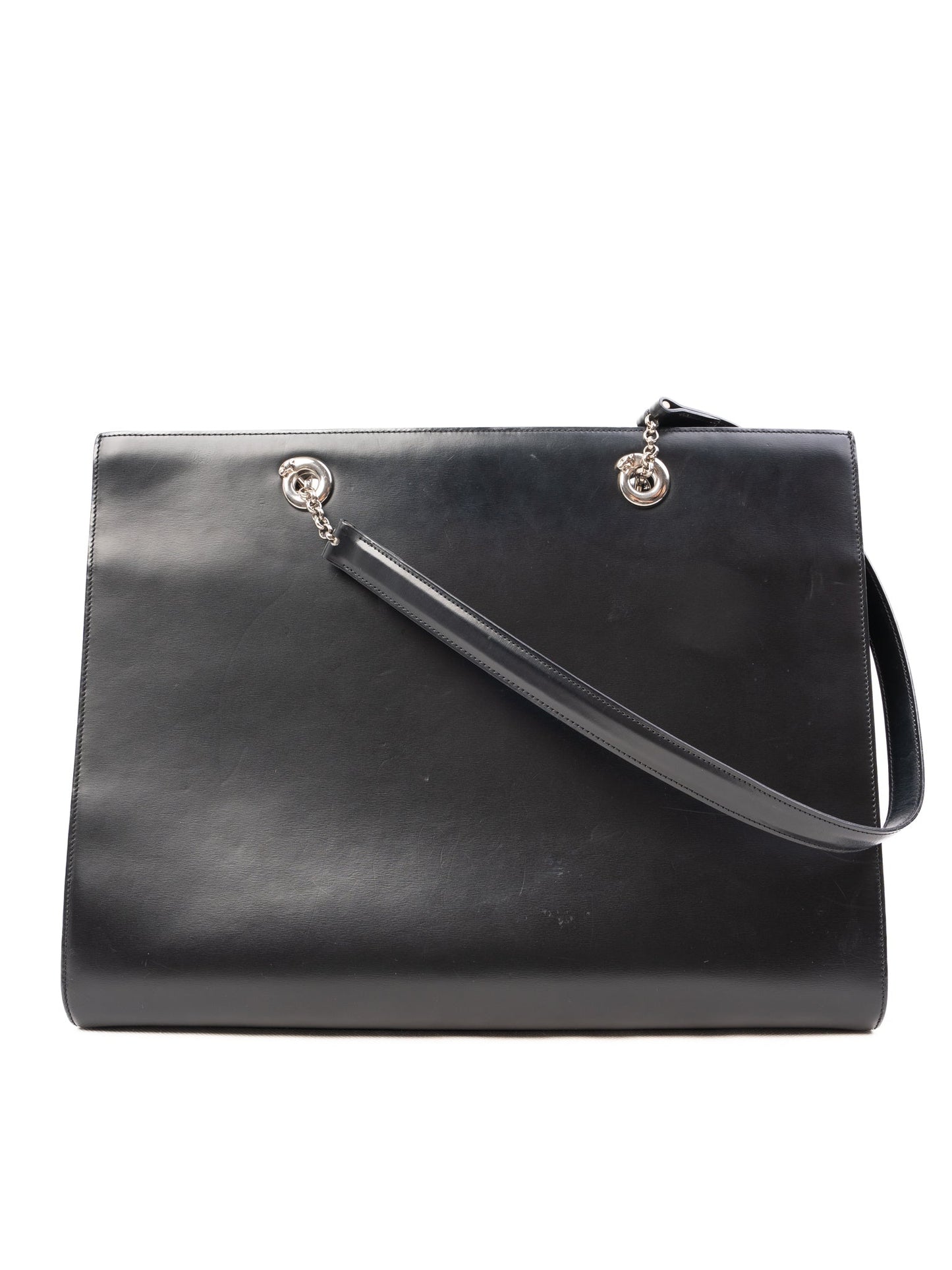 excellent cartier black leather handbag with silver hardware