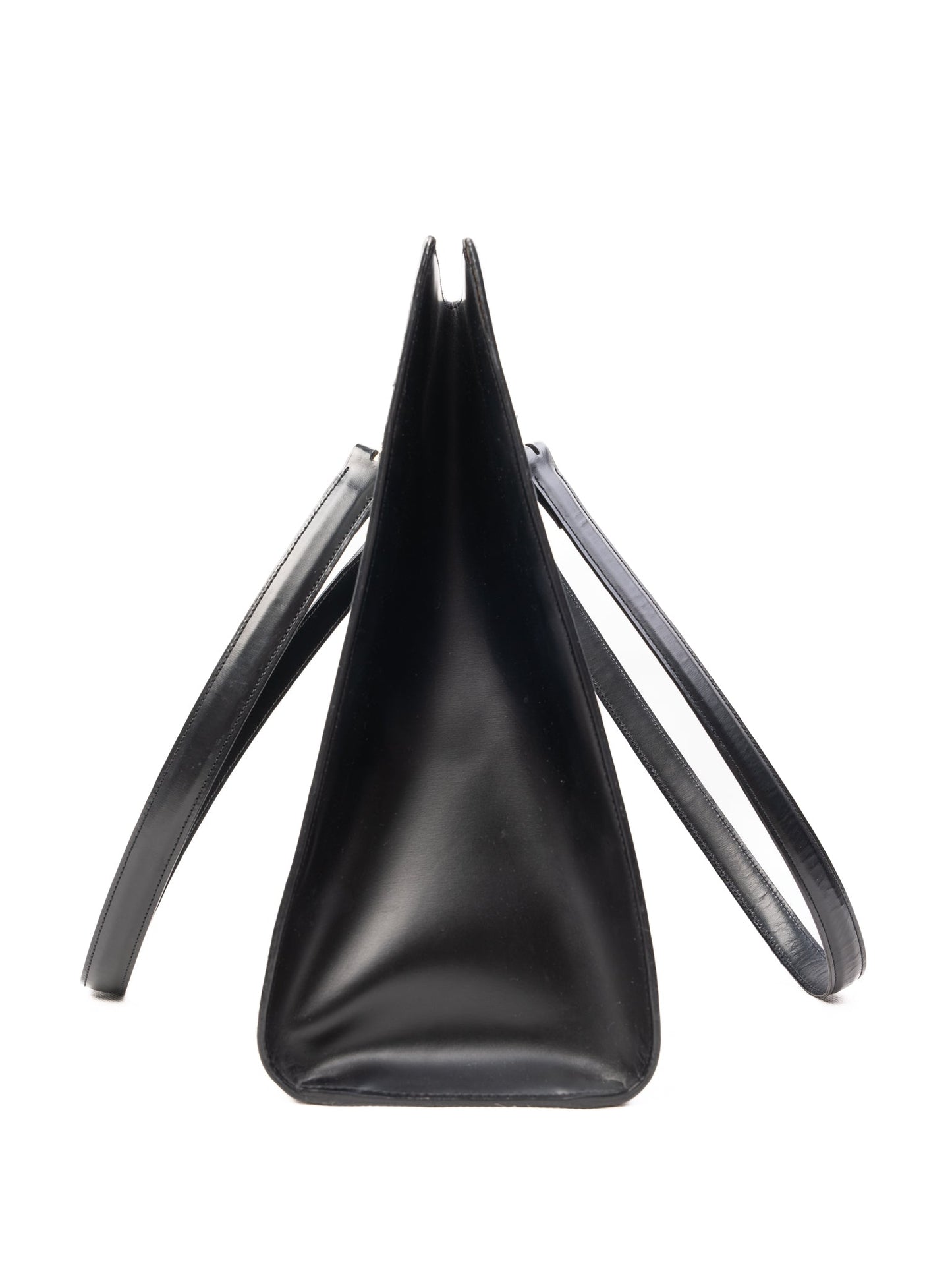 excellent cartier black leather handbag with silver hardware