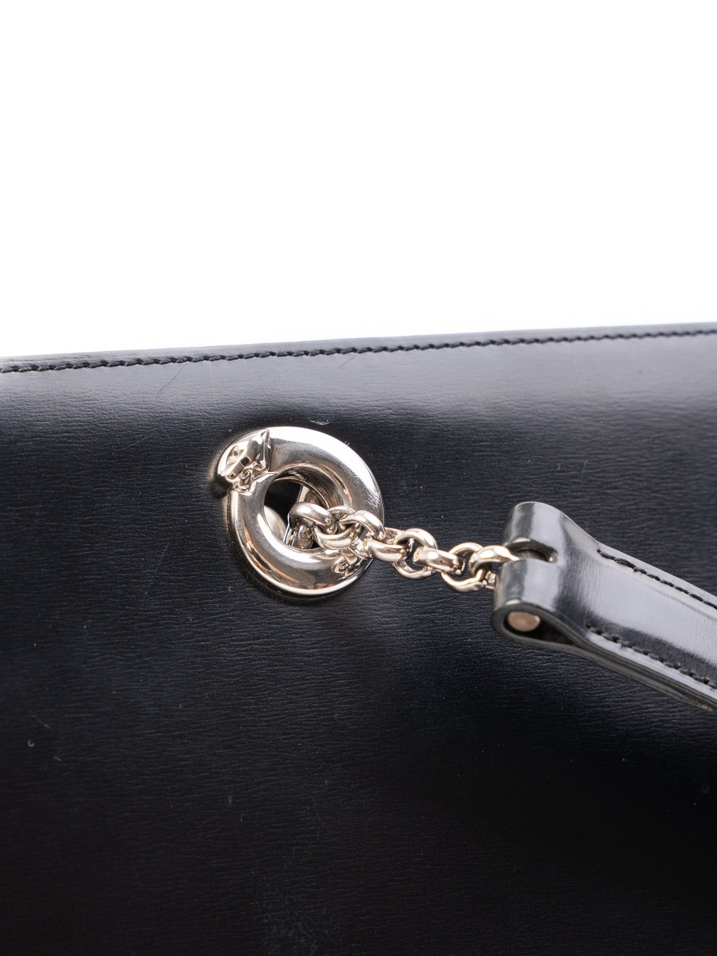 excellent cartier black leather handbag with silver hardware