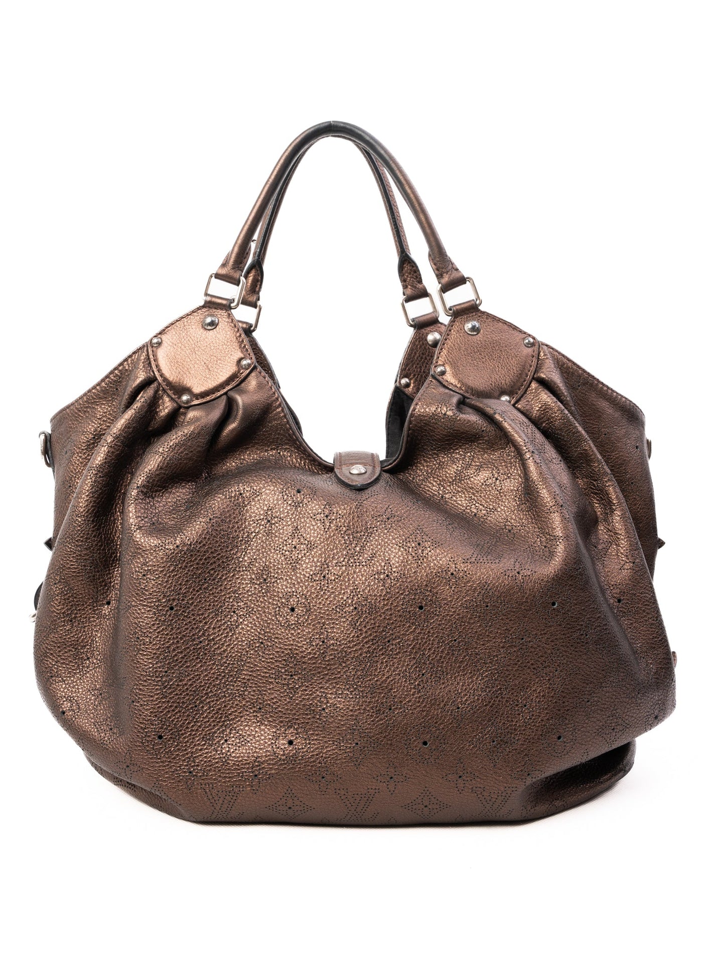 excellent louis vuitton orange leather handbag with metal hardware