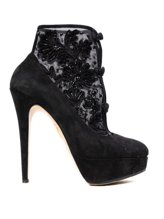 Excellent Charlotte Olympia Black Leather Ankle Boots Size 37