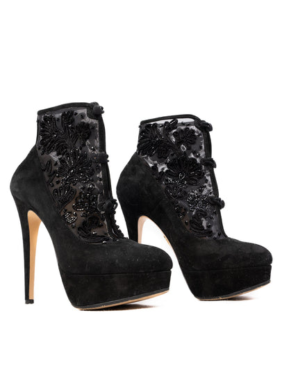 Excellent Charlotte Olympia Black Leather Ankle Boots Size 37