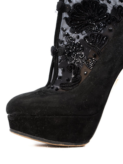 Excellent Charlotte Olympia Black Leather Ankle Boots Size 37