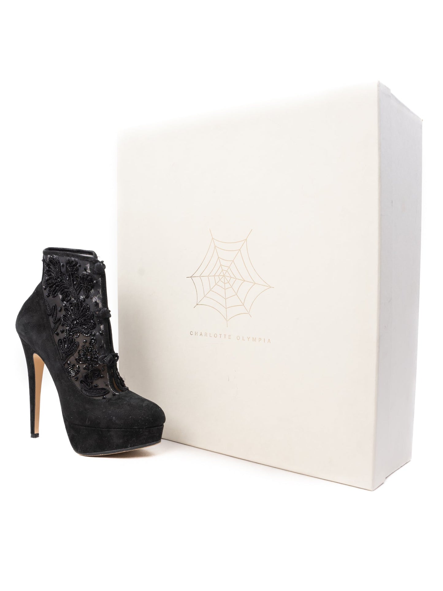 excellent charlotte olympia black leather ankle boots size 37