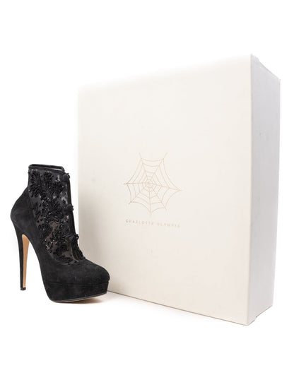 Excellent Charlotte Olympia Black Leather Ankle Boots Size 37