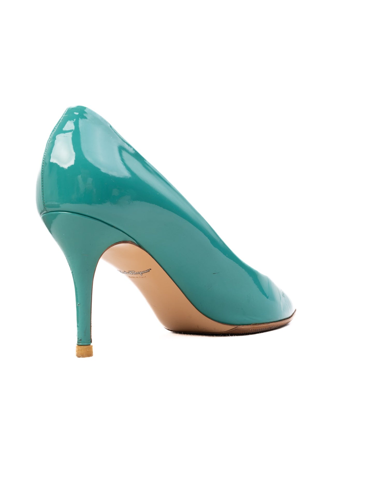 excellent salvatore ferragamo blue lacquer high-heeled shoes women