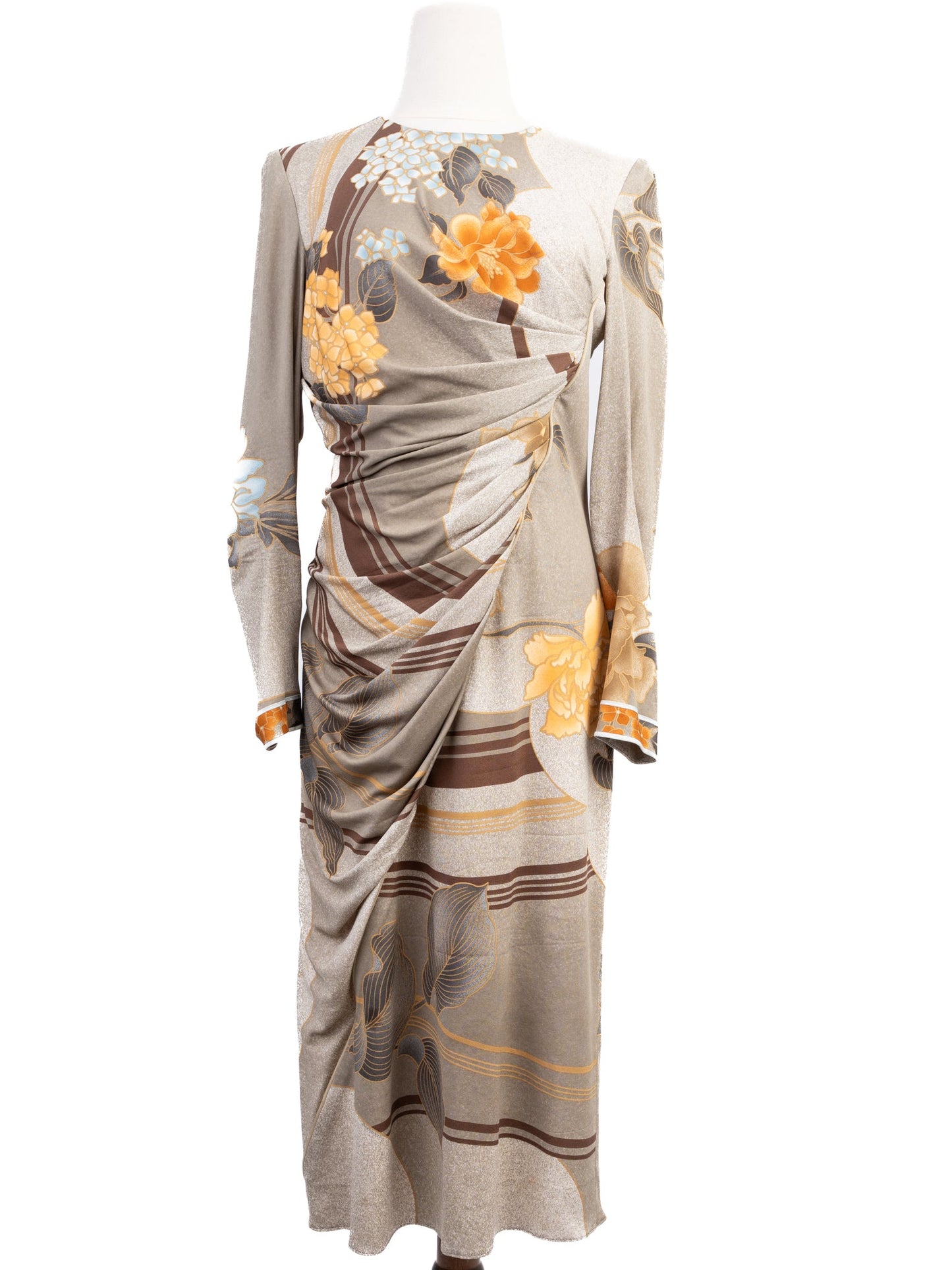 excellent leonard long-sleeve silk floral dress size l