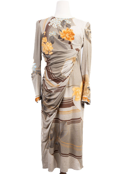 Excellent Leonard Long-Sleeve Silk Floral Dress Size L