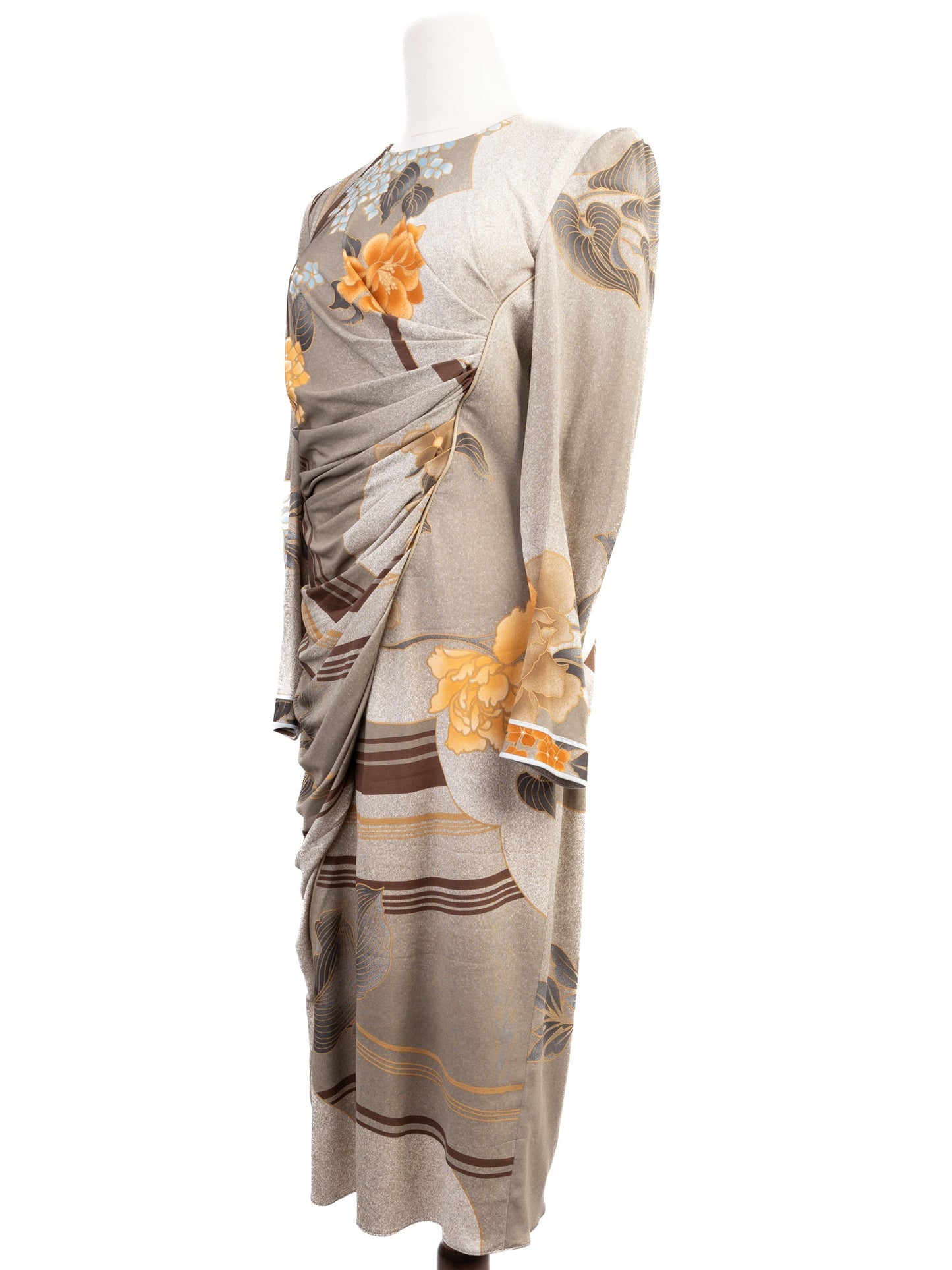 excellent leonard long-sleeve silk floral dress size l