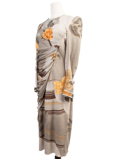 Excellent Leonard Long-Sleeve Silk Floral Dress Size L