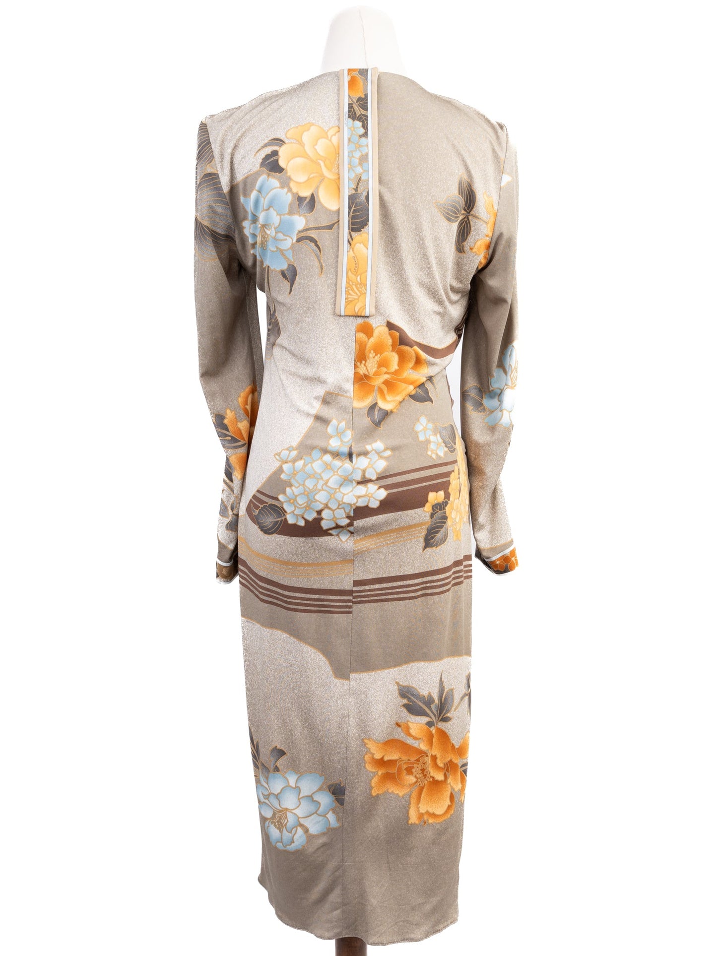 excellent leonard long-sleeve silk floral dress size l