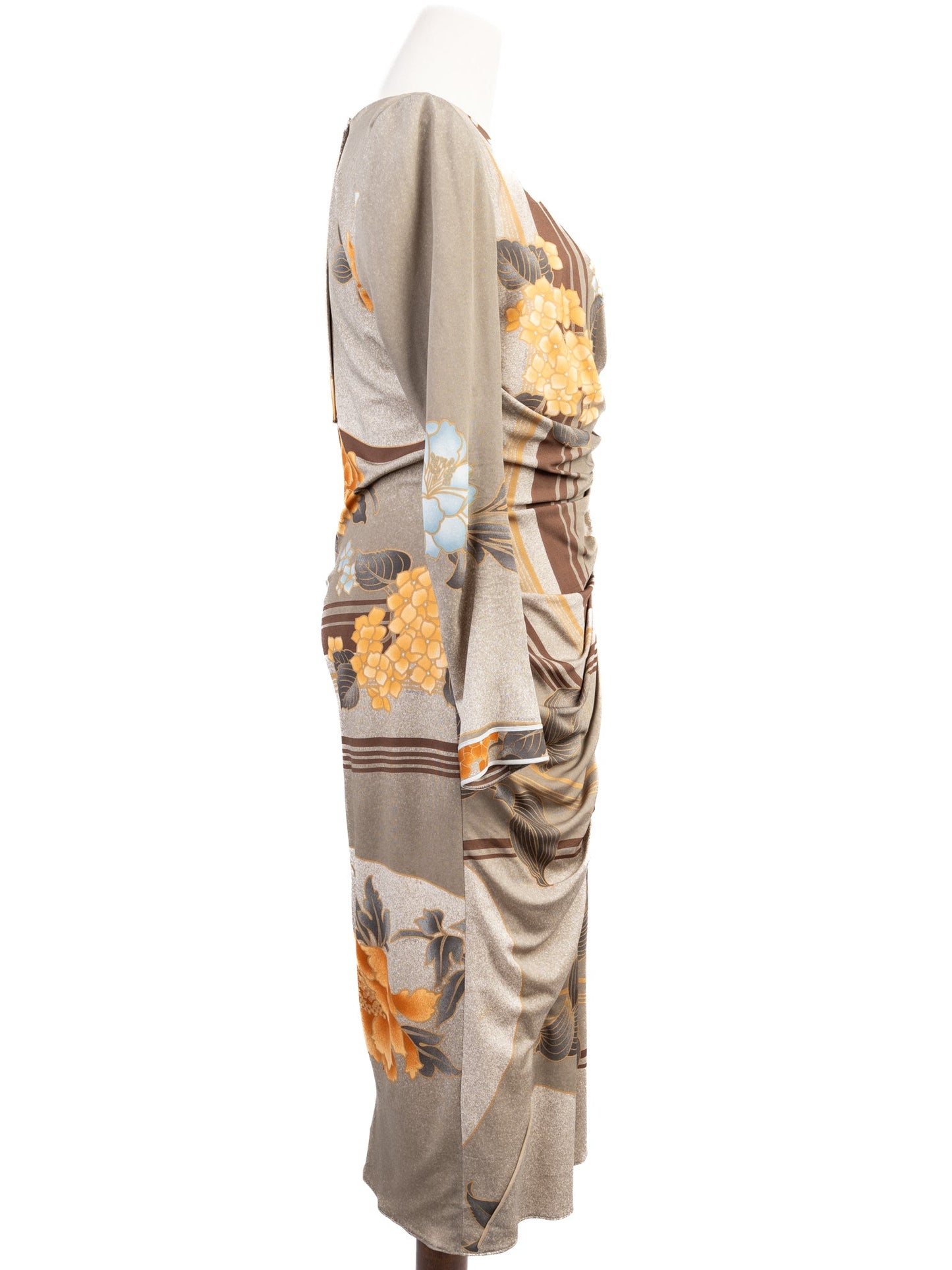 excellent leonard long-sleeve silk floral dress size l
