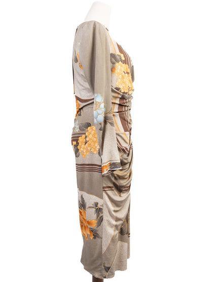 Excellent Leonard Long-Sleeve Silk Floral Dress Size L