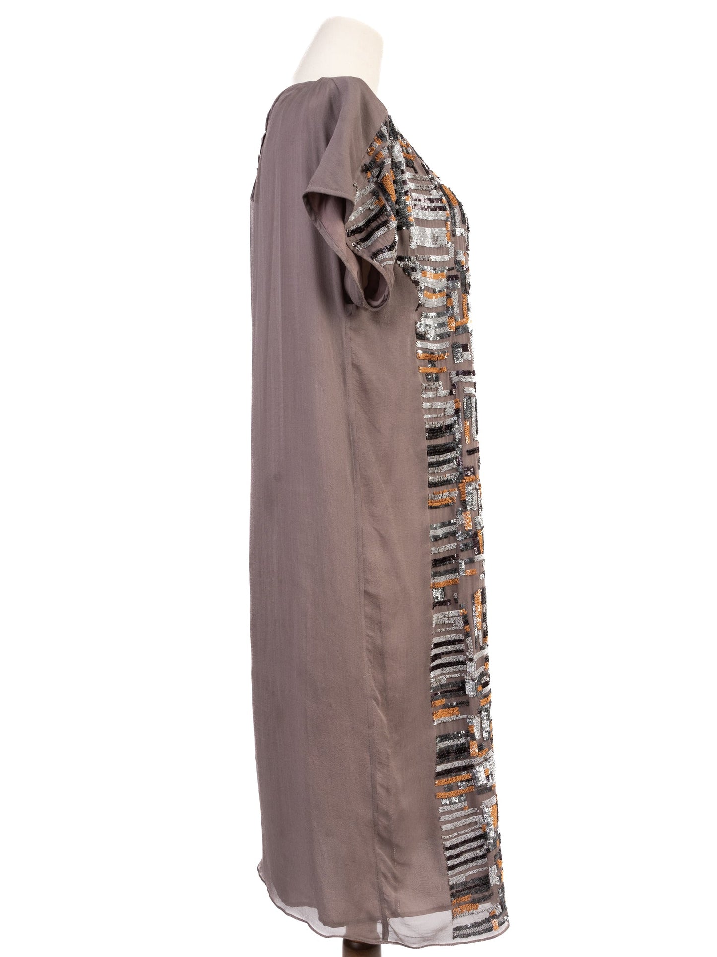 excellent nicole farhi brown silk dress with sequins size m
