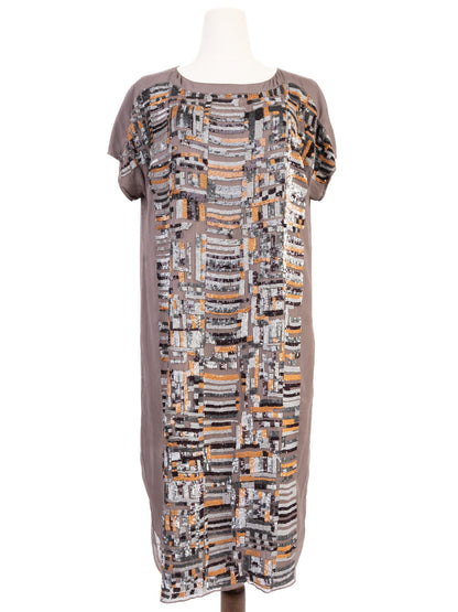 Excellent Nicole Farhi Brown Silk Dress with Sequins Size M