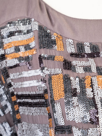 Excellent Nicole Farhi Brown Silk Dress with Sequins Size M