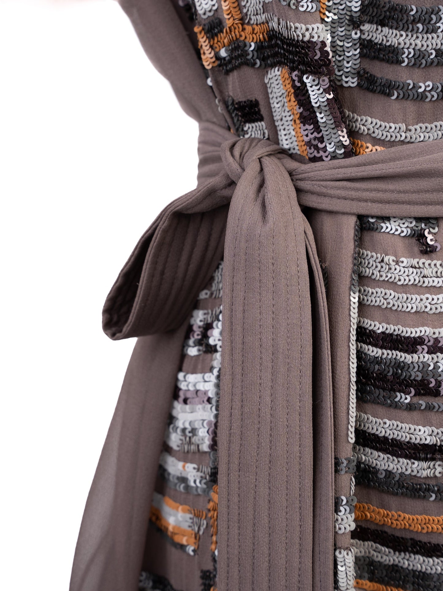 excellent nicole farhi brown silk dress with sequins size m