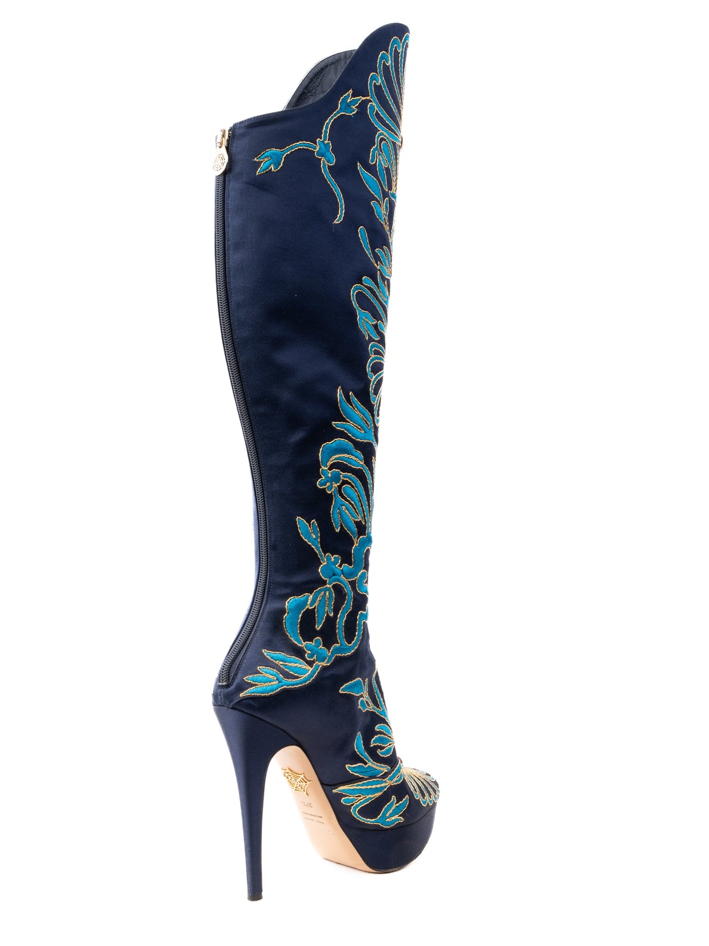 excellent charlotte olympia over-the-knee boots navy blue size 37.5