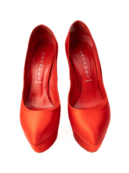 Excellent Casadei Red High Heel Platform Shoes Size 37
