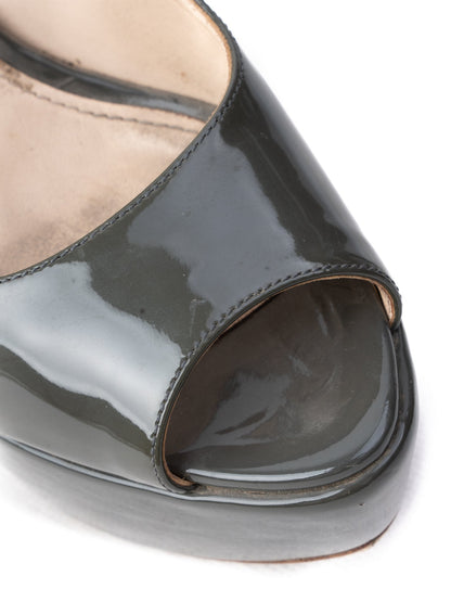 EXCELLENT Prada Gray Leather High-Heeled Peep-Toe Shoes Size 37