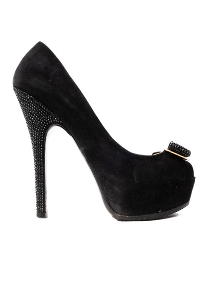 Excellent Louis Vuitton Black Leather High Heels Size 36.5 with Bow Detail