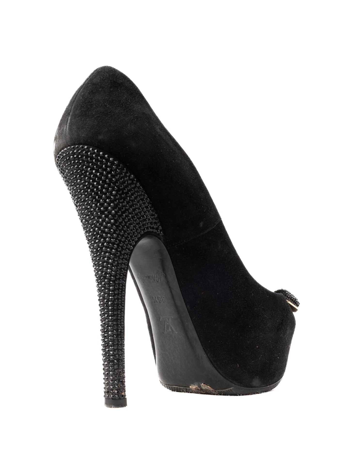 excellent louis vuitton black leather high heels size 36.5 with bow detail