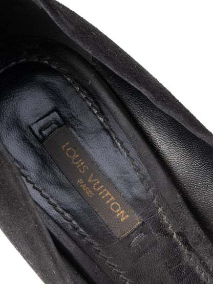 Excellent Louis Vuitton Black Leather High Heels Size 36.5 with Bow Detail