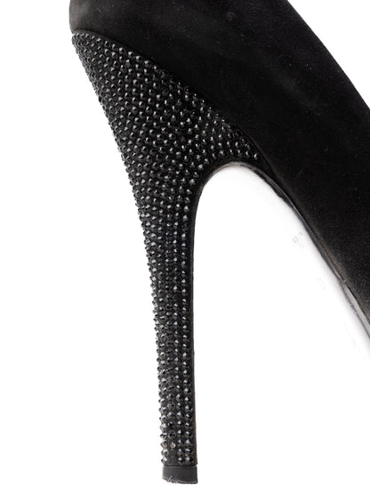 Excellent Louis Vuitton Black Leather High Heels Size 36.5 with Bow Detail