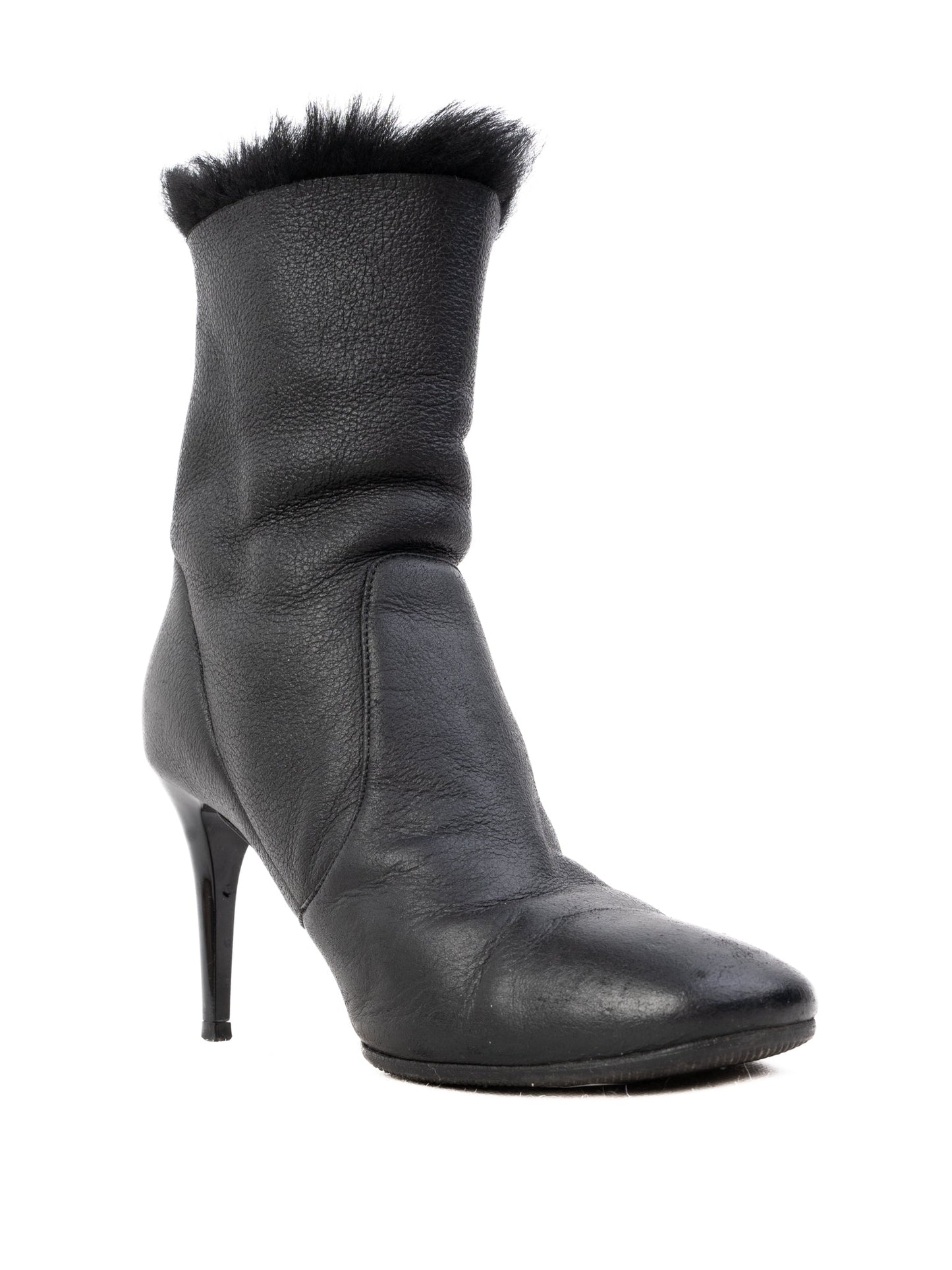 jimmy choo black leather high-heeled ankle boots size 35