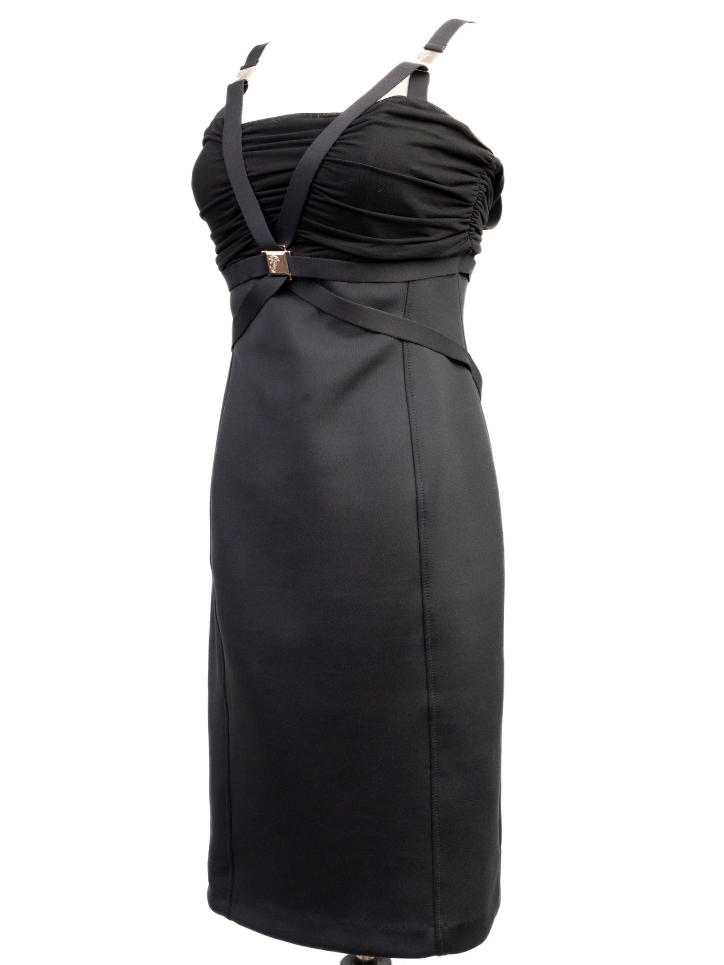 excellent versace black dress size l polyester with straps